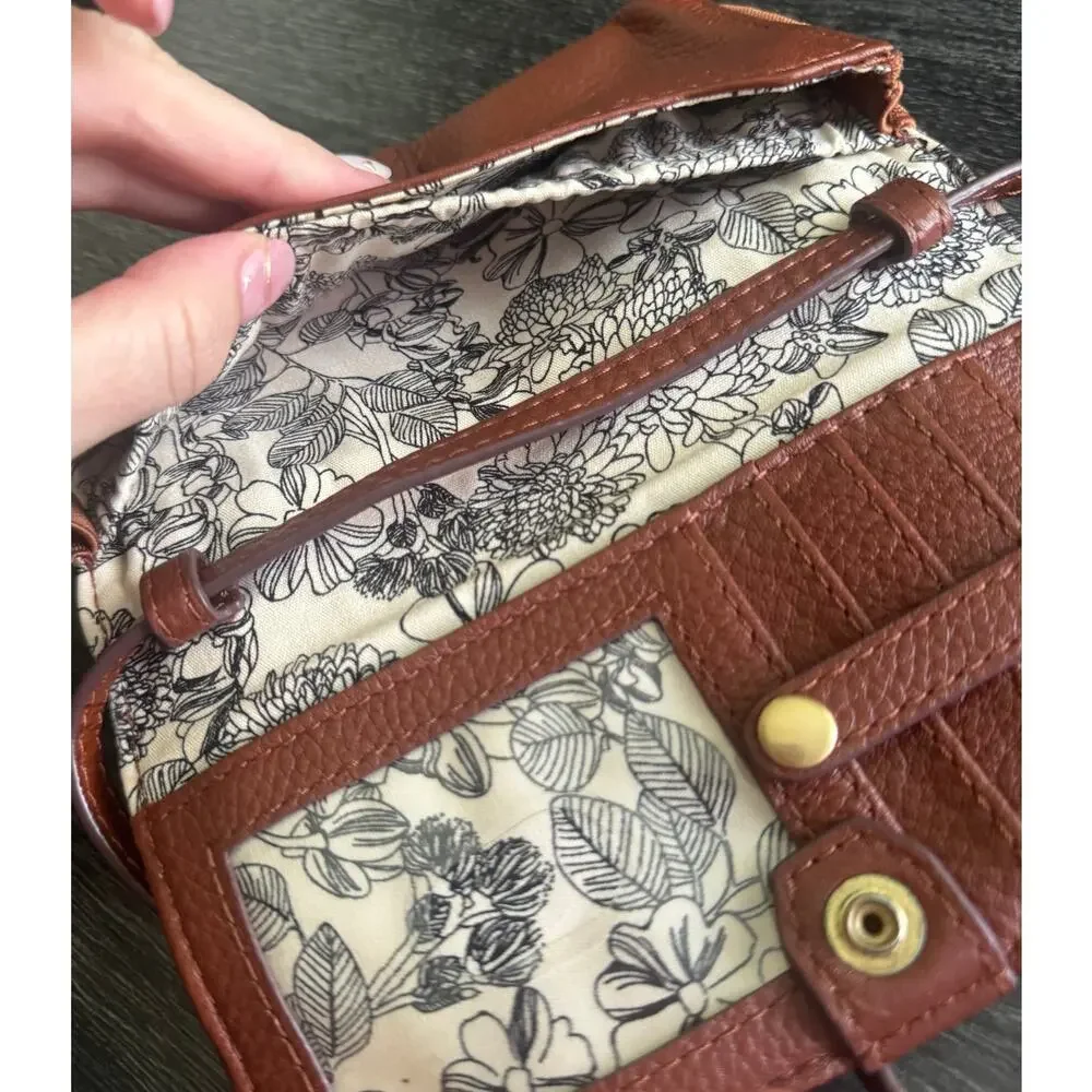Vera Bradley Brown Leather Small Crossbody Wallet Removable‎ Strap